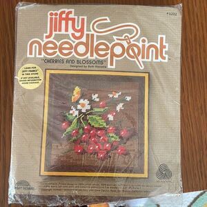 Vtg 1979 new in packaging Jiffy Needlepoint‎ “Cherries and Blossoms” kit